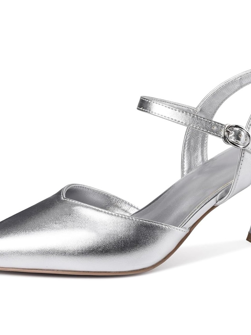 Silver Pointed toe Heel with Ankle Strap - Women